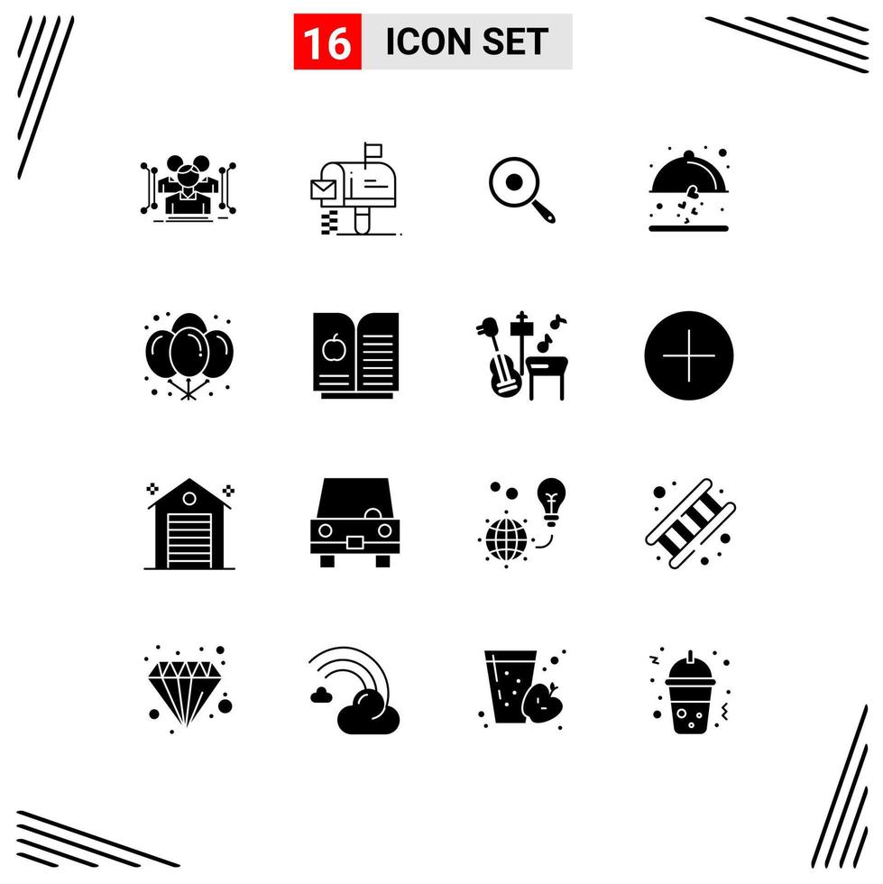 Solid Glyph Pack of 16 Universal Symbols of balloons love message food griddle Editable Vector Design Elements