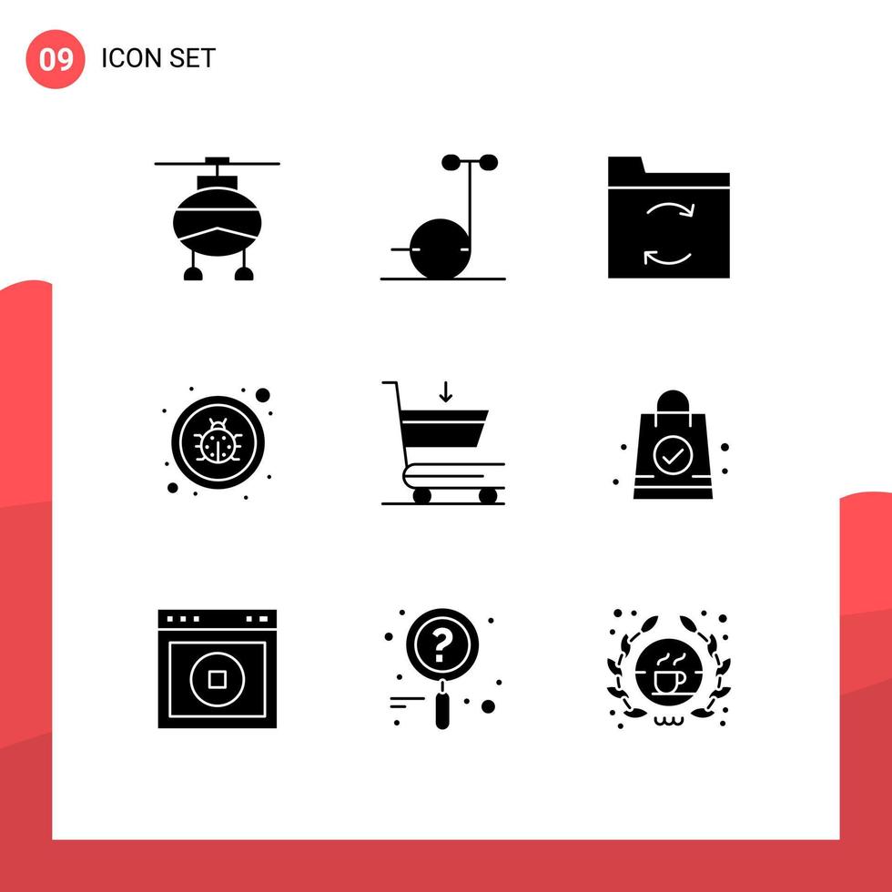 9 Universal Solid Glyphs Set for Web and Mobile Applications hand bag commerce data cart repair Editable Vector Design Elements