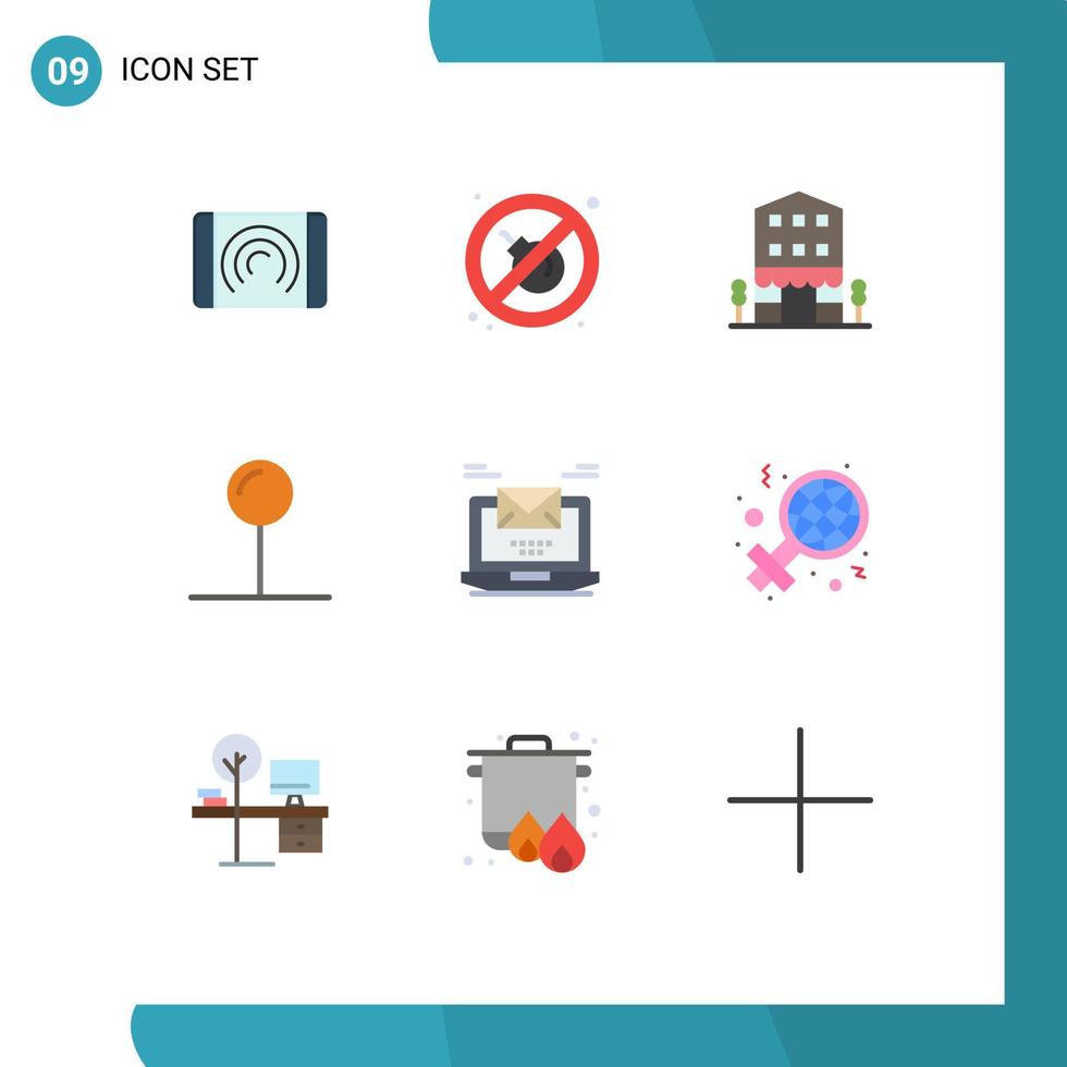 Set of 9 Modern UI Icons Symbols Signs for mail computer house pointer coordinate Editable Vector Design Elements