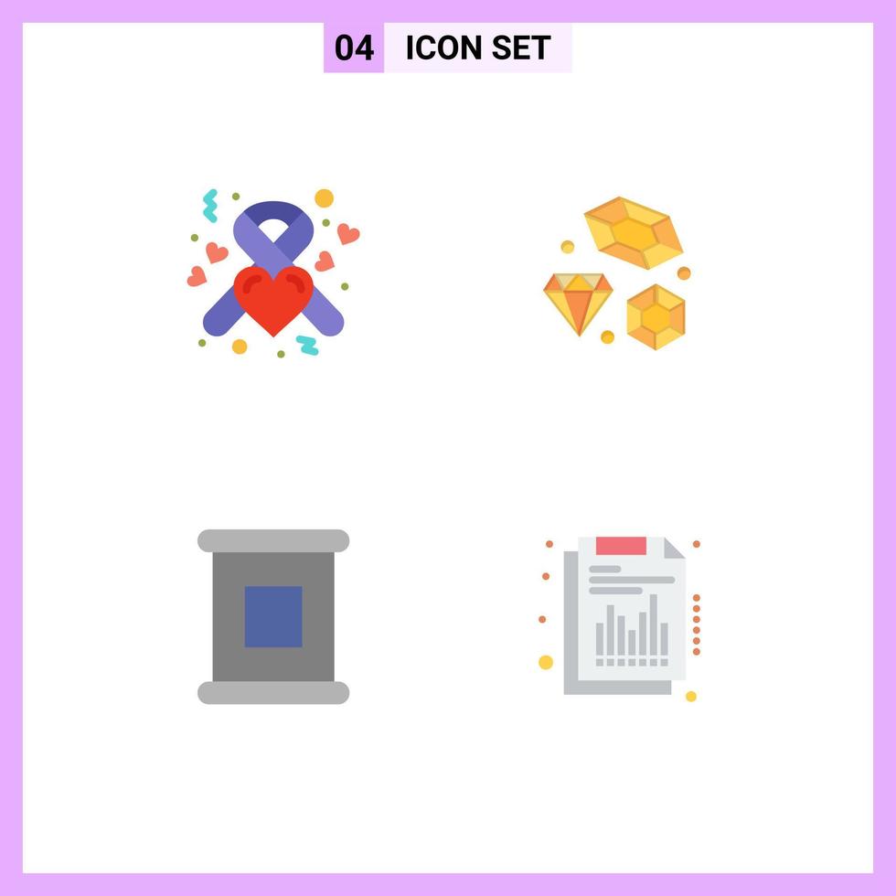 Set of 4 Modern UI Icons Symbols Signs for donation food ribbon heart annual Editable Vector Design Elements