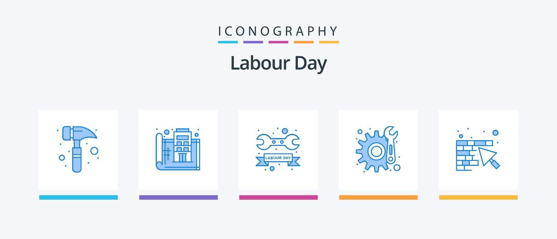 Labour Day Blue 5 Icon Pack Including construction. repair. badge. maintenance. day. Creative Icons Design vector