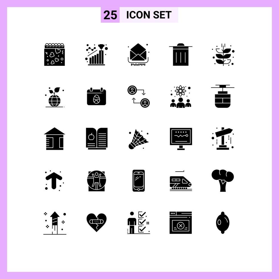 Solid Glyph Pack of 25 Universal Symbols of agriculture trash step basic inbox Editable Vector Design Elements
