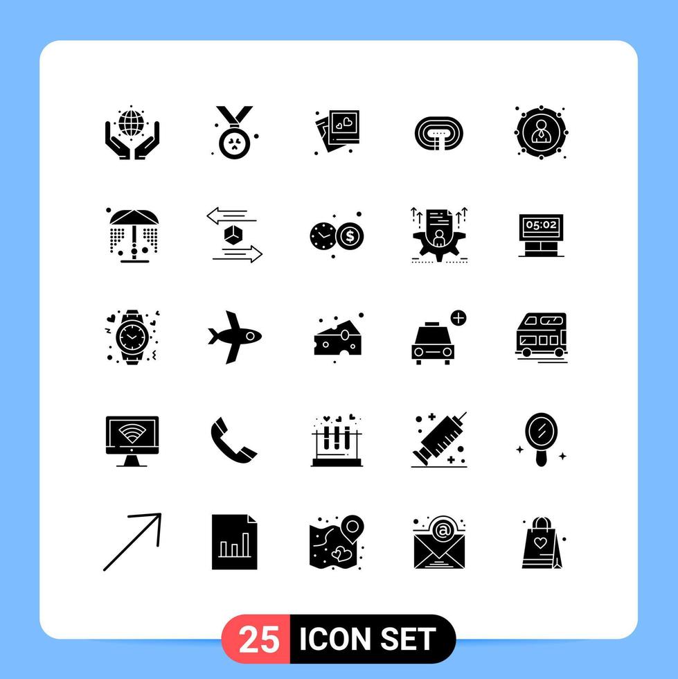 Group of 25 Modern Solid Glyphs Set for leader banking love track stadium Editable Vector Design Elements