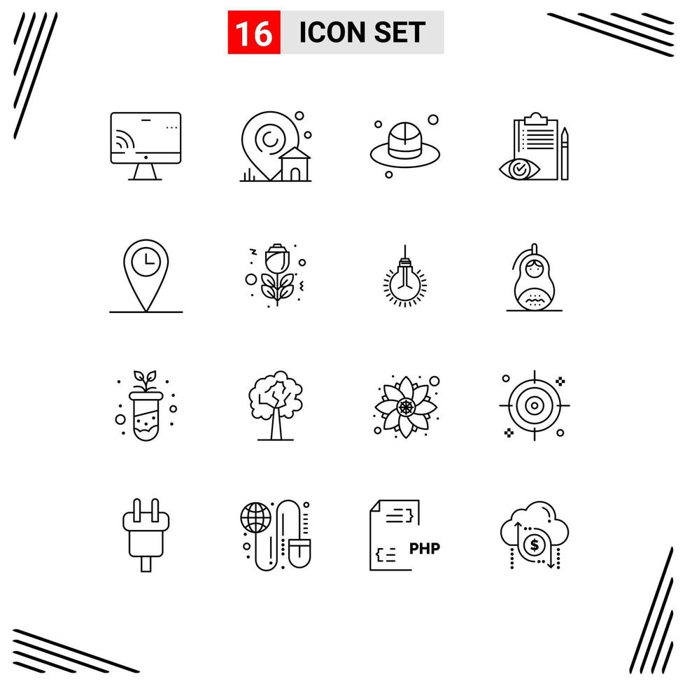 paquete de 16 signos y símbolos de esquemas modernos para medios de impresión web, como elementos de diseño de vectores editables de acumulación de control de borde del plan de ubicación