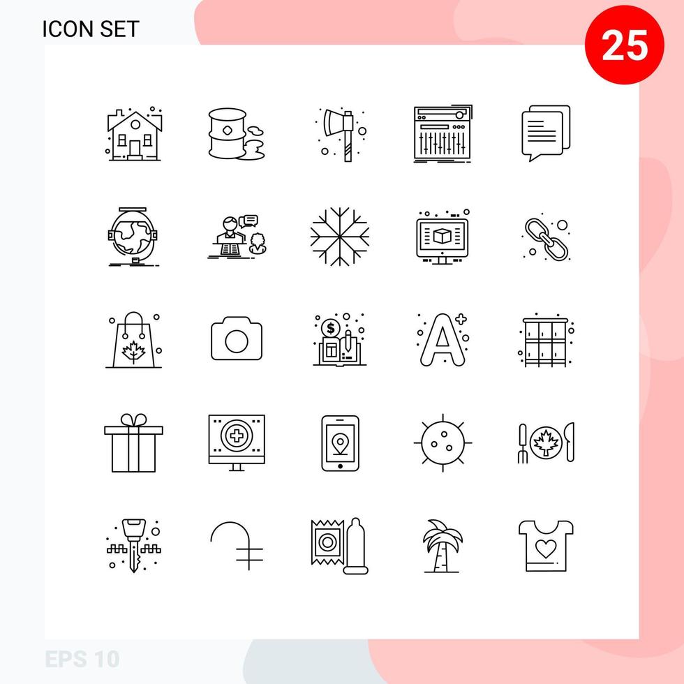 Modern Set of 25 Lines and symbols such as chat studio pollution midi control Editable Vector Design Elements