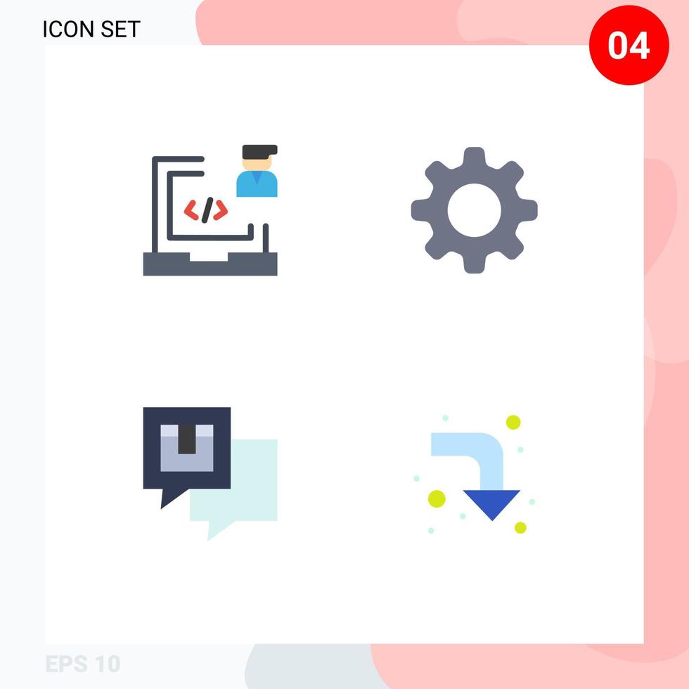 Paquete de 4 iconos planos de interfaz de usuario de signos y símbolos modernos de codificación de mensajes de configuración de portátiles de entrega elementos de diseño de vectores editables