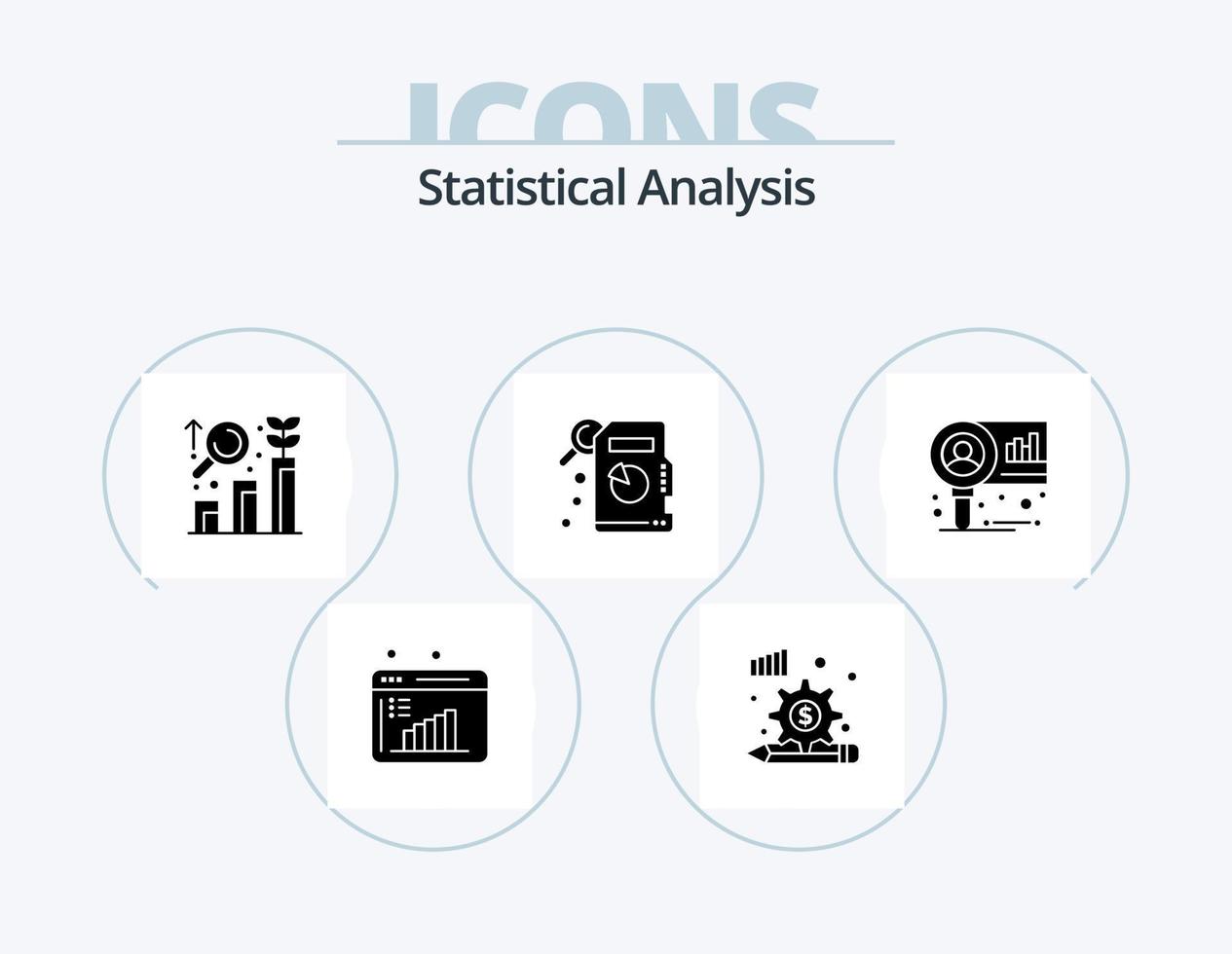 paquete de iconos de glifo de análisis estadístico 5 diseño de iconos. investigación. diagrama. investigación. cuadro. estadísticas descriptivas vector