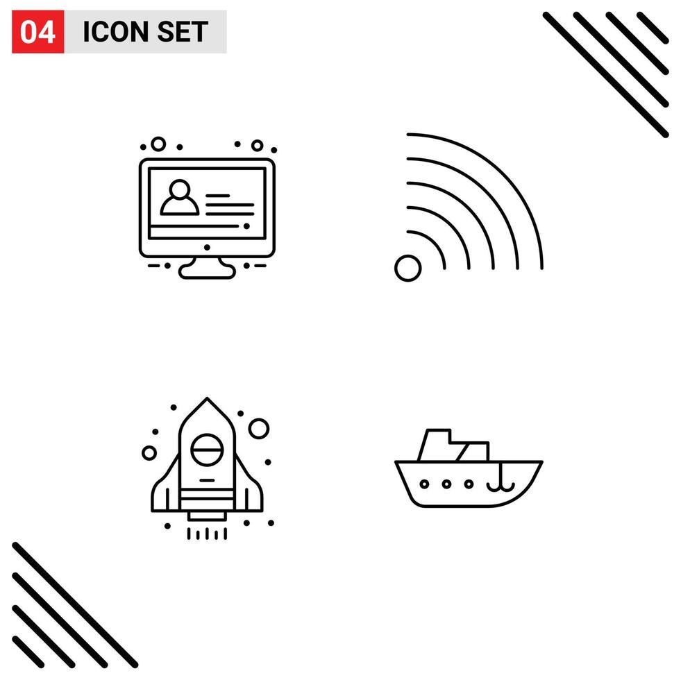 Modern Set of 4 Filledline Flat Colors and symbols such as e learning boat feed rocket vessel Editable Vector Design Elements