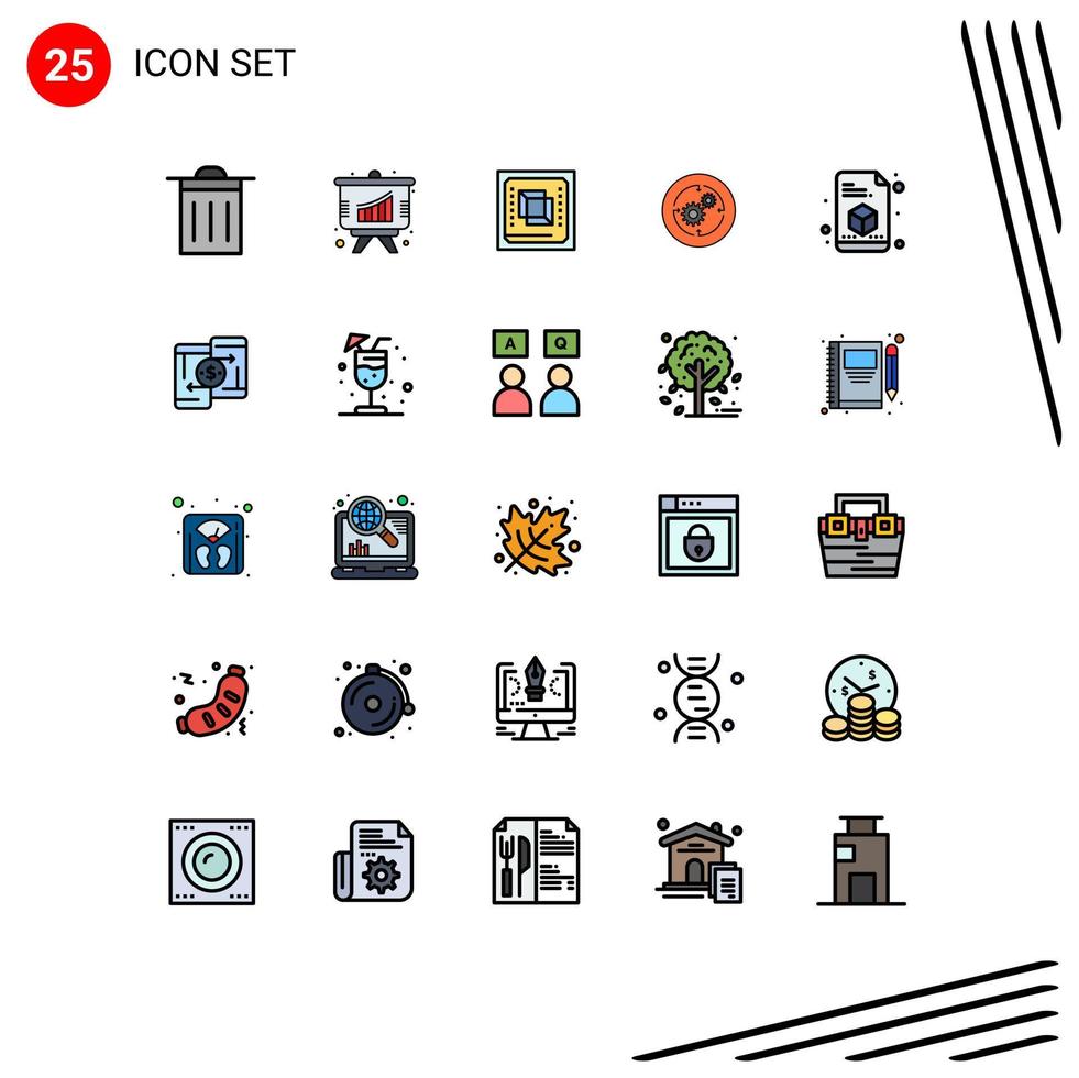 Modern Set of 25 Filled line Flat Colors and symbols such as printing structure cpu finance business Editable Vector Design Elements
