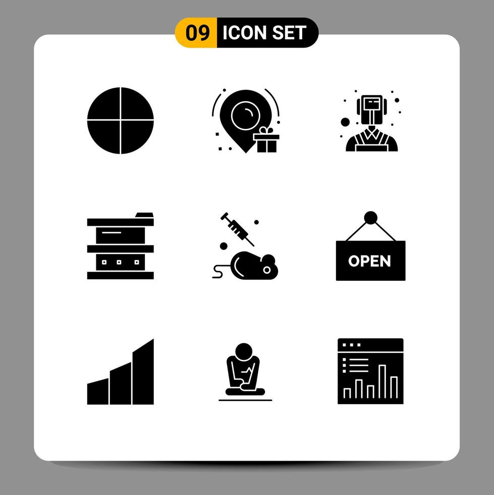 Pictogram Set of 9 Simple Solid Glyphs of science laboratory welder experiment hazardous Editable Vector Design Elements