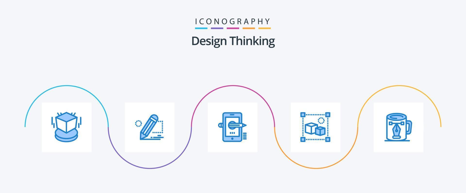 Design Thinking Blue 5 Icon Pack Including file. 3d. tablet. composing. pencil vector