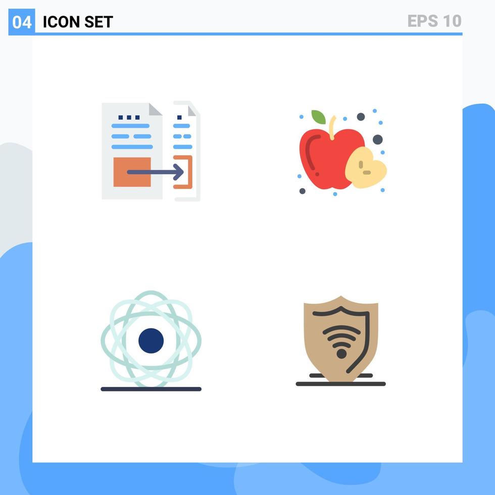 conjunto de pictogramas de 4 iconos planos simples de elementos de diseño de vectores editables de molécula de alimento de archivo de átomo de cuenta