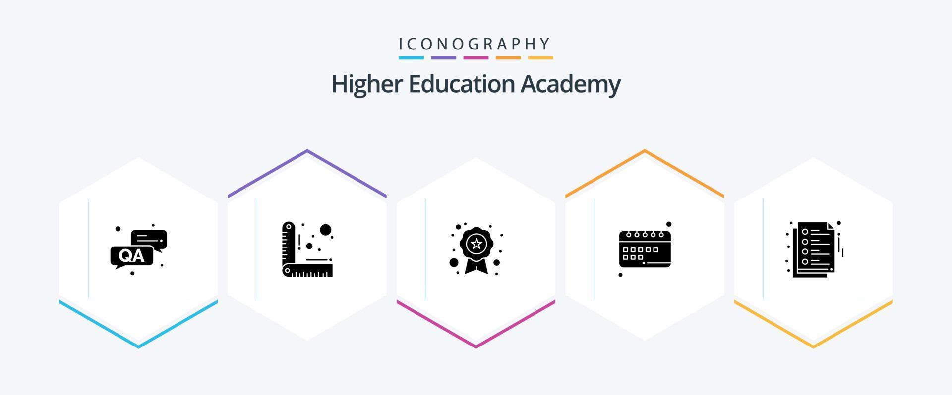 Academy 25 Glyph icon pack including education. notes. recognition. study. schedule vector