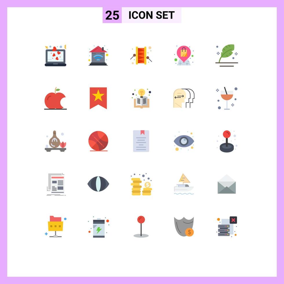 interfaz móvil conjunto de colores planos de 25 pictogramas de bolsa de tinta bedug ubicación de compras elementos de diseño vectorial editables vector