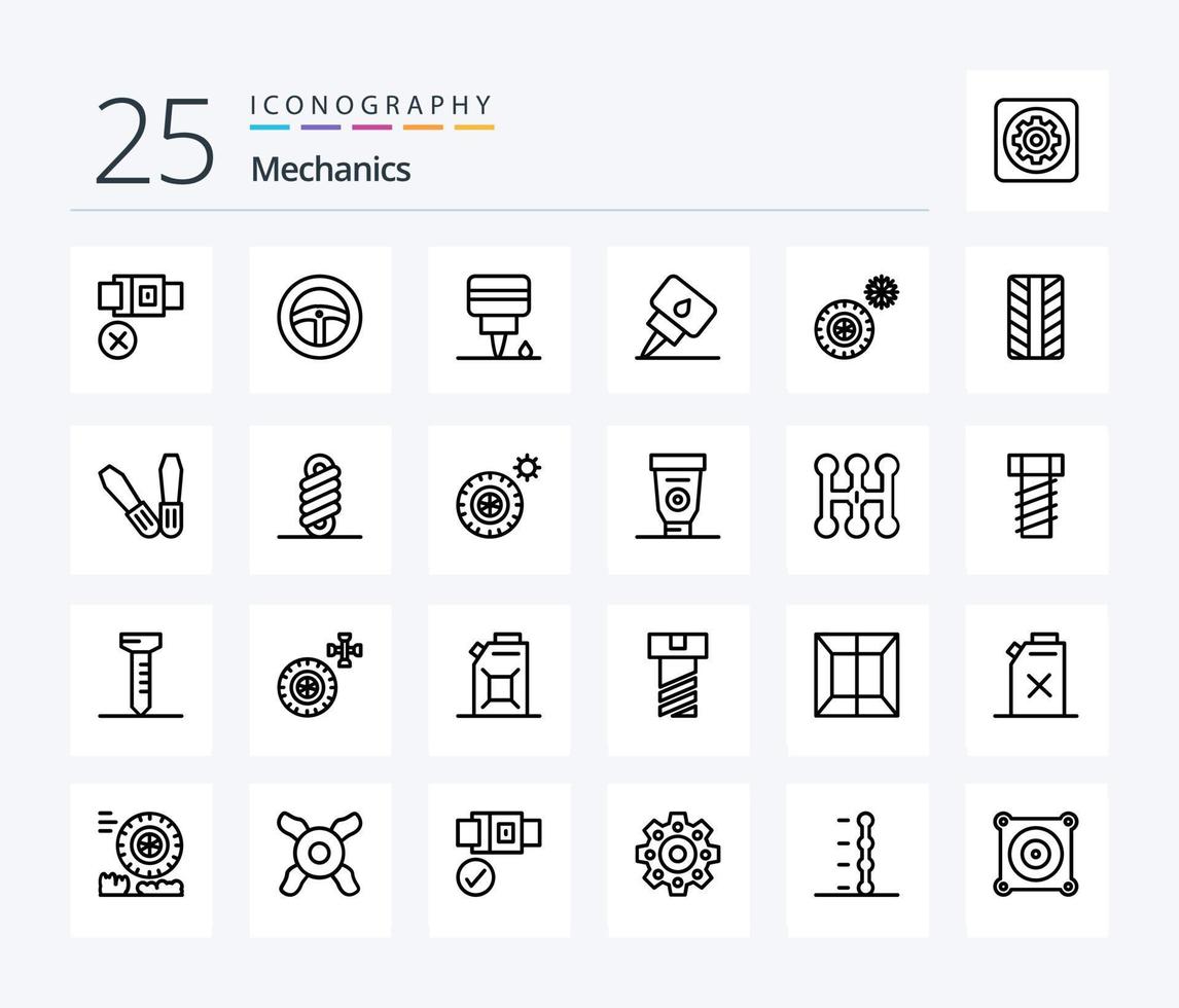 Mechanics 25 Line icon pack including double. mechanic. mechanic. wheel. winter vector