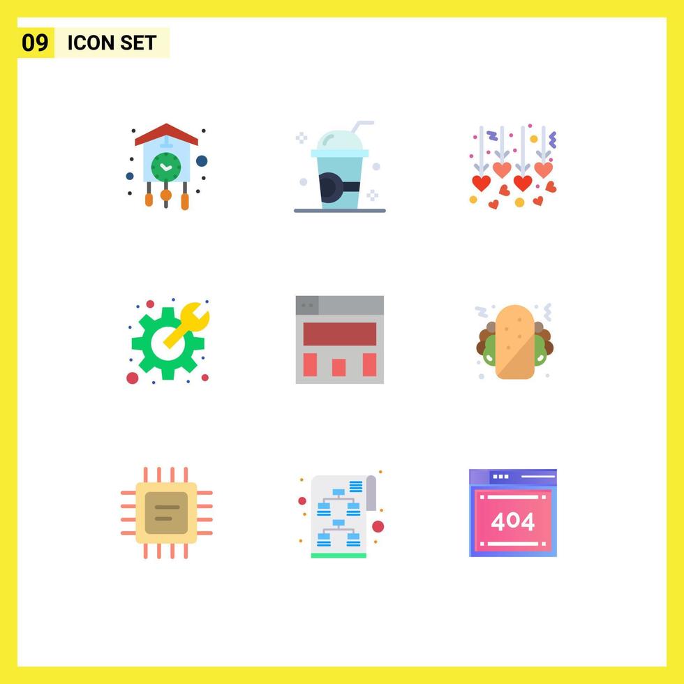 9 Universal Flat Colors Set for Web and Mobile Applications graphics design preferences milkshake gear honeymoon Editable Vector Design Elements