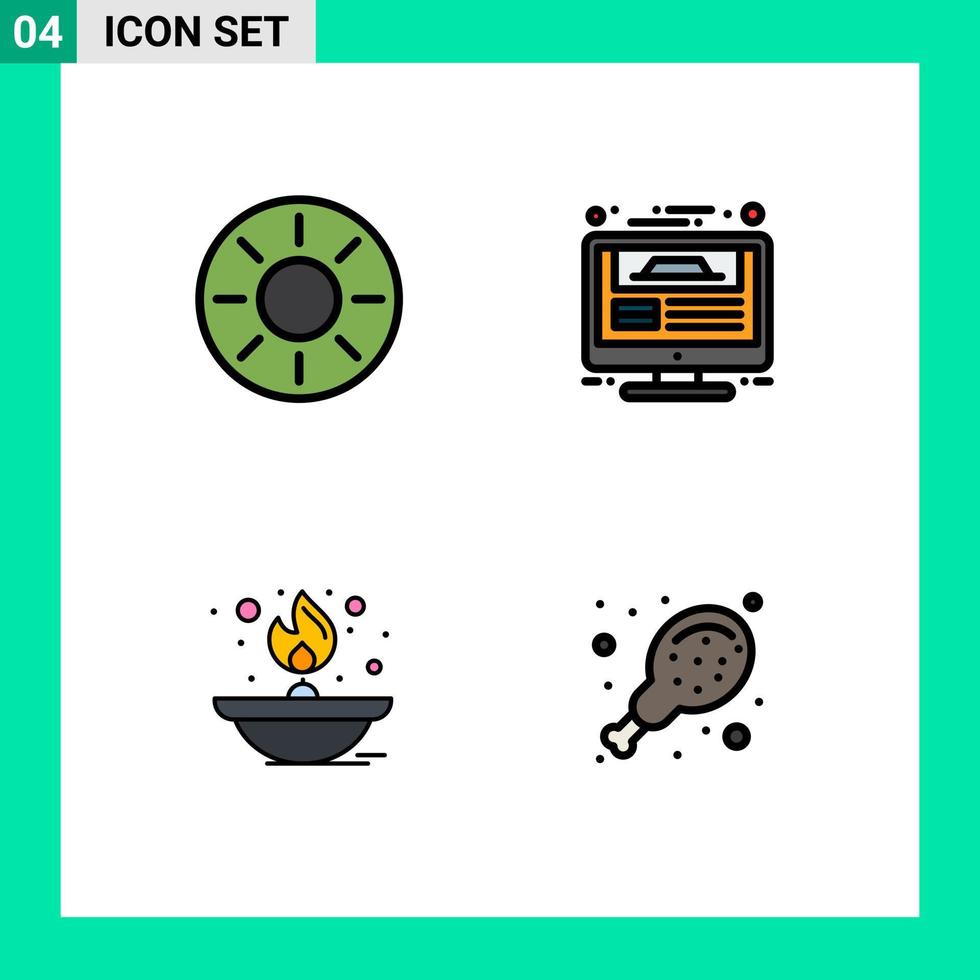 Group of 4 Filledline Flat Colors Signs and Symbols for fruit report kiwi web page fire Editable Vector Design Elements