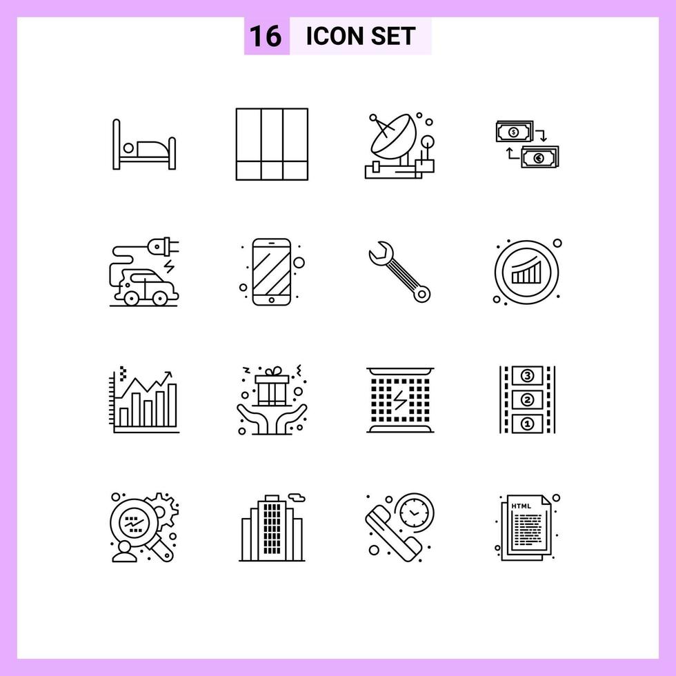 Group of 16 Modern Outlines Set for financial euro communication dollar exchange Editable Vector Design Elements