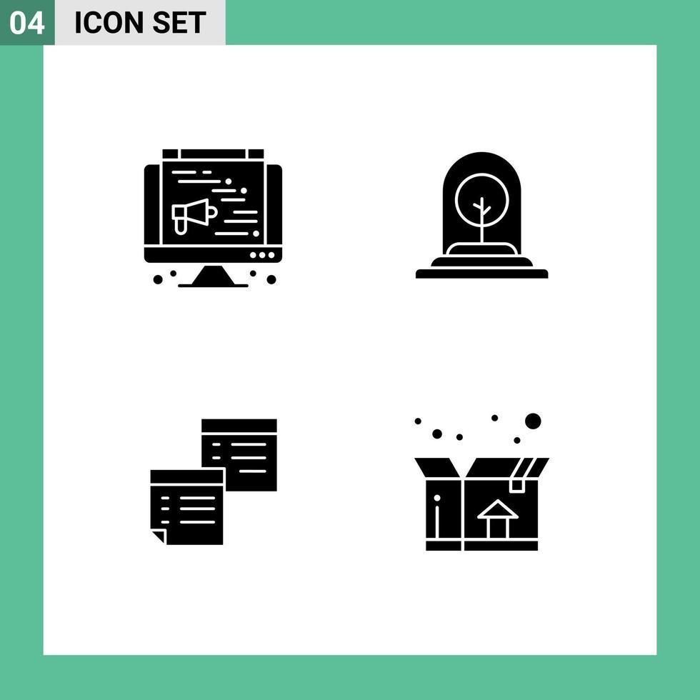 Modern Set of 4 Solid Glyphs Pictograph of computer files growth tree notes Editable Vector Design Elements