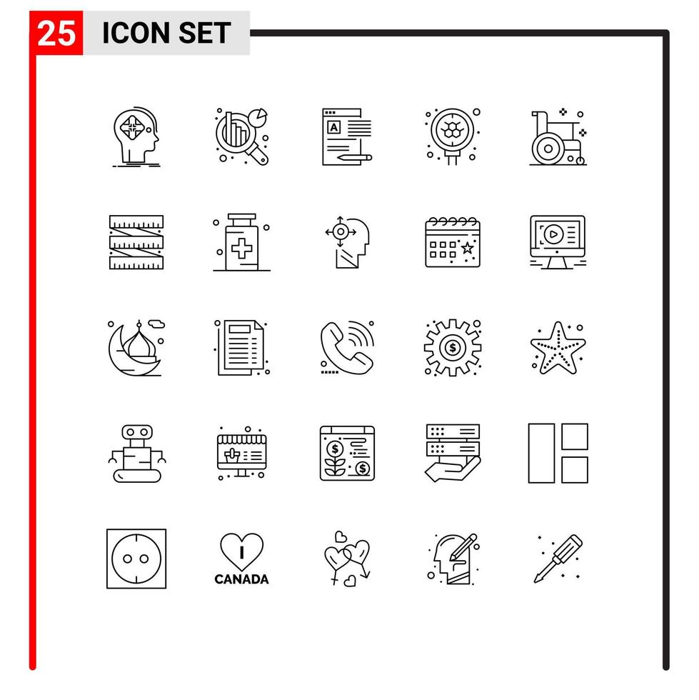 Group of 25 Modern Lines Set for disease science document molecule report Editable Vector Design Elements