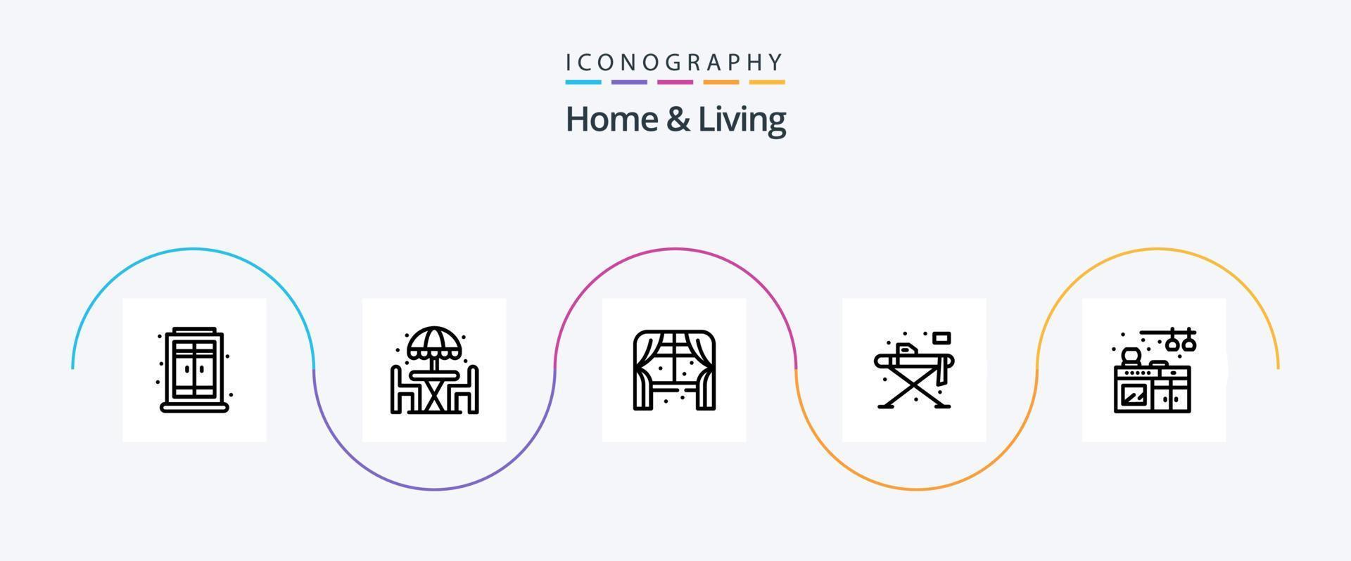 Home And Living Line 5 Icon Pack Including kitchen. home. home. table. living vector