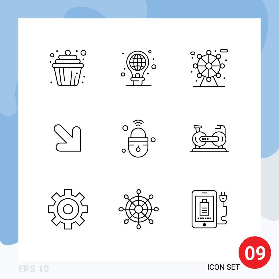 Modern Set of 9 Outlines Pictograph of secure iot city internet of things down Editable Vector Design Elements
