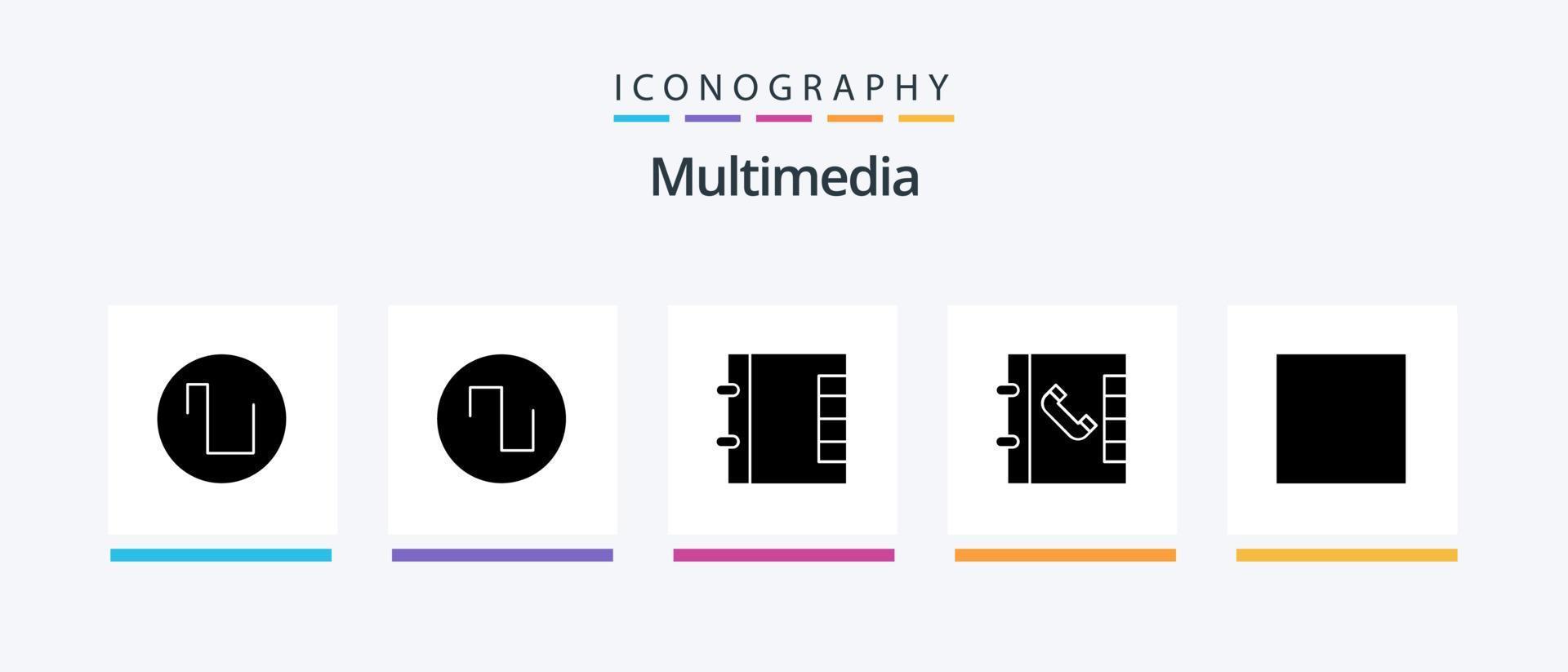 Multimedia Glyph 5 Icon Pack Including . control. stop. Creative Icons Design vector