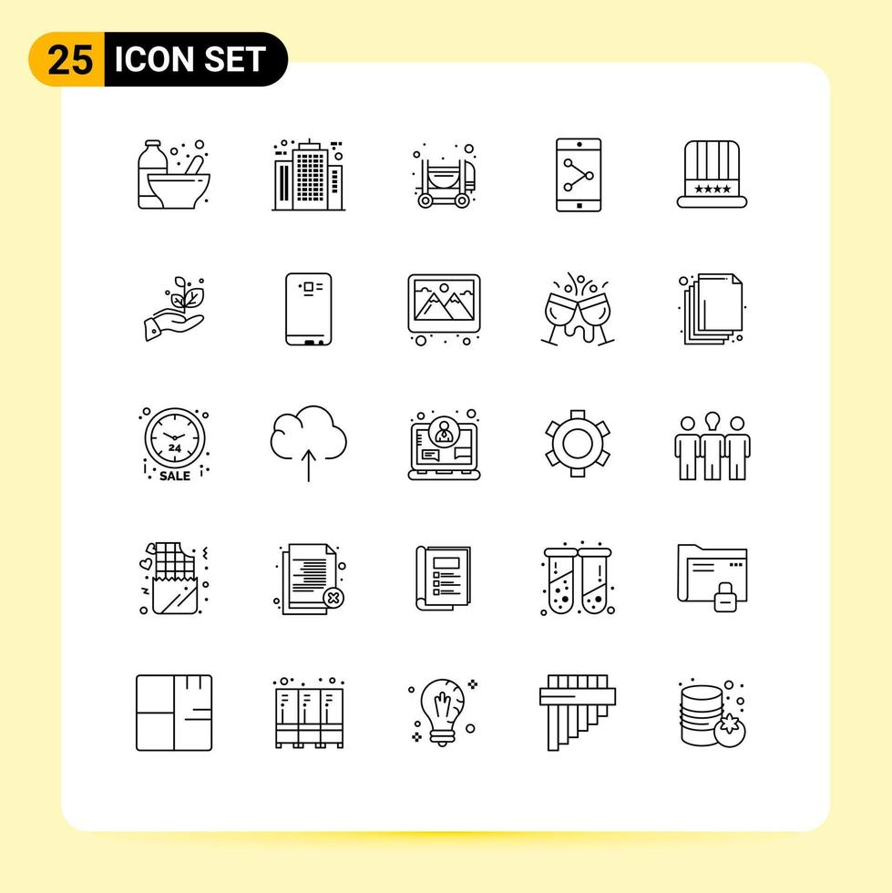 Mobile Interface Line Set of 25 Pictograms of cap mobile application company mobile mixer Editable Vector Design Elements