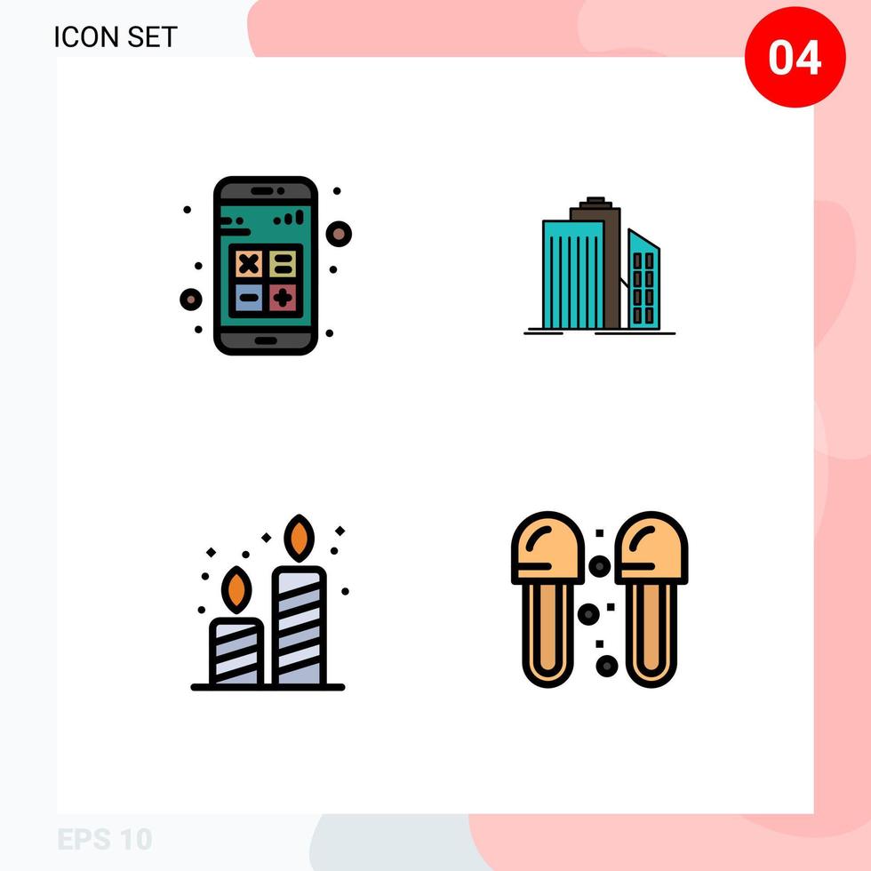 Set of 4 Commercial Filledline Flat Colors pack for add office calculator architecture birthday Editable Vector Design Elements
