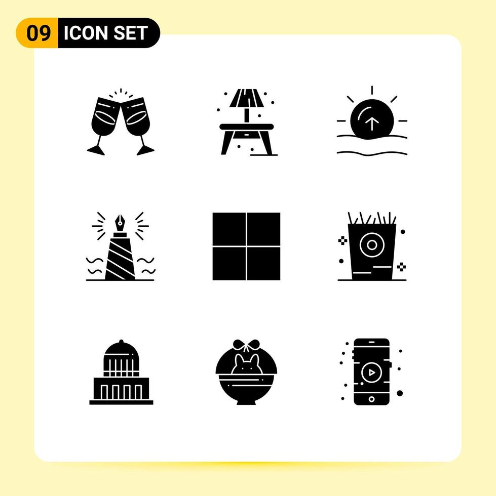 Mobile Interface Solid Glyph Set of 9 Pictograms of grid nib nature writing pen Editable Vector Design Elements