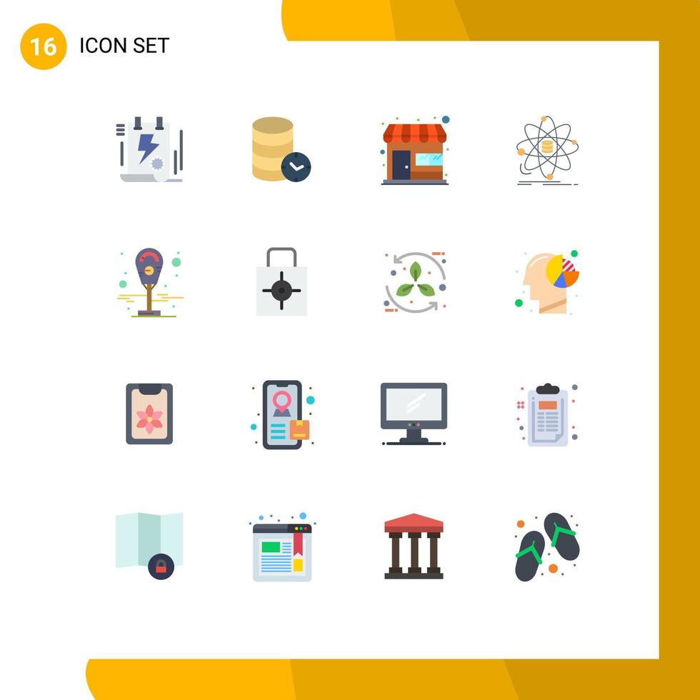 User Interface Pack of 16 Basic Flat Colors of research data web analysis shop Editable Pack of Creative Vector Design Elements