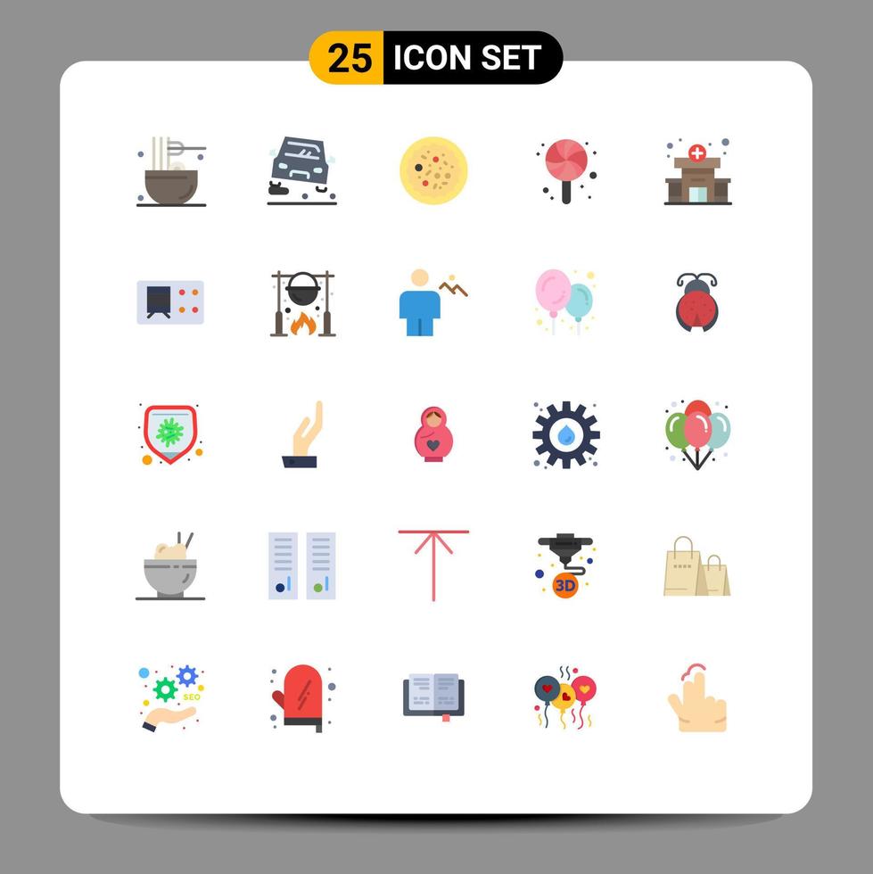 Set of 25 Commercial Flat Colors pack for hospital candy jam sweet restaurant Editable Vector Design Elements