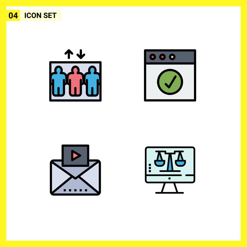 Modern Set of 4 Filledline Flat Colors and symbols such as elevator video app message computer Editable Vector Design Elements