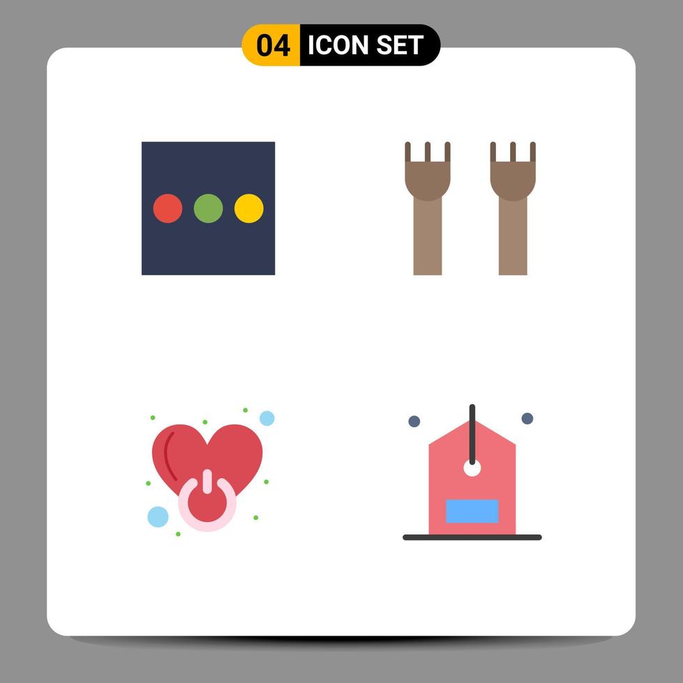 Group of 4 Modern Flat Icons Set for list power castle building medieval love Editable Vector Design Elements