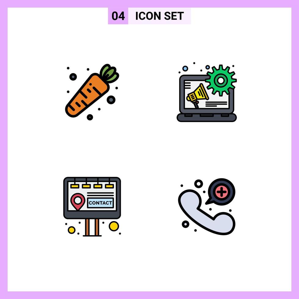 4 Creative Icons Modern Signs and Symbols of carrot call advertising billboard emergency Editable Vector Design Elements