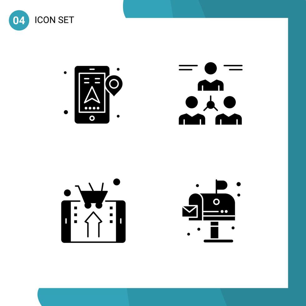 Group of 4 Solid Glyphs Signs and Symbols for gps mobile navigation group shop Editable Vector Design Elements