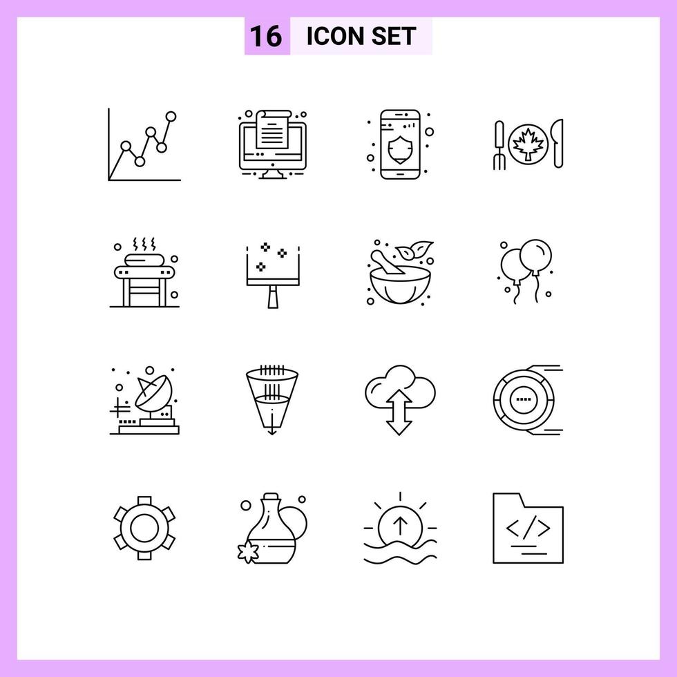 Outline Pack of 16 Universal Symbols of wellness relaxation security massage leaf Editable Vector Design Elements