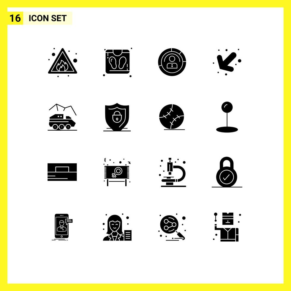 16 Universal Solid Glyphs Set for Web and Mobile Applications exploration down features arrow profile Editable Vector Design Elements