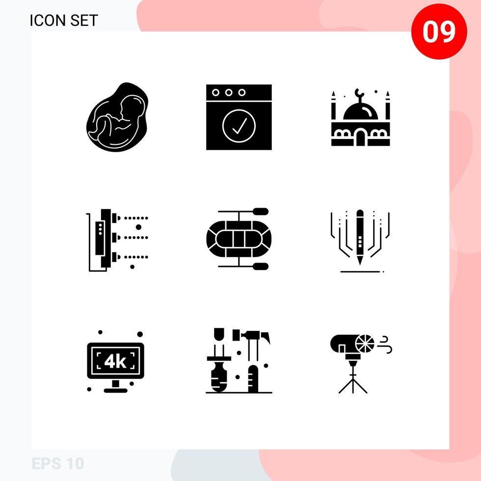 9 Creative Icons Modern Signs and Symbols of dinghy scanner islam machine factory Editable Vector Design Elements