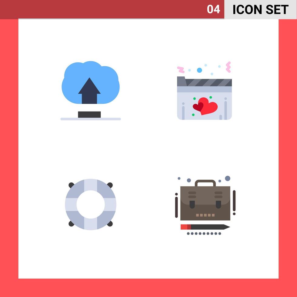 4 Universal Flat Icon Signs Symbols of interface summer film movie case Editable Vector Design Elements
