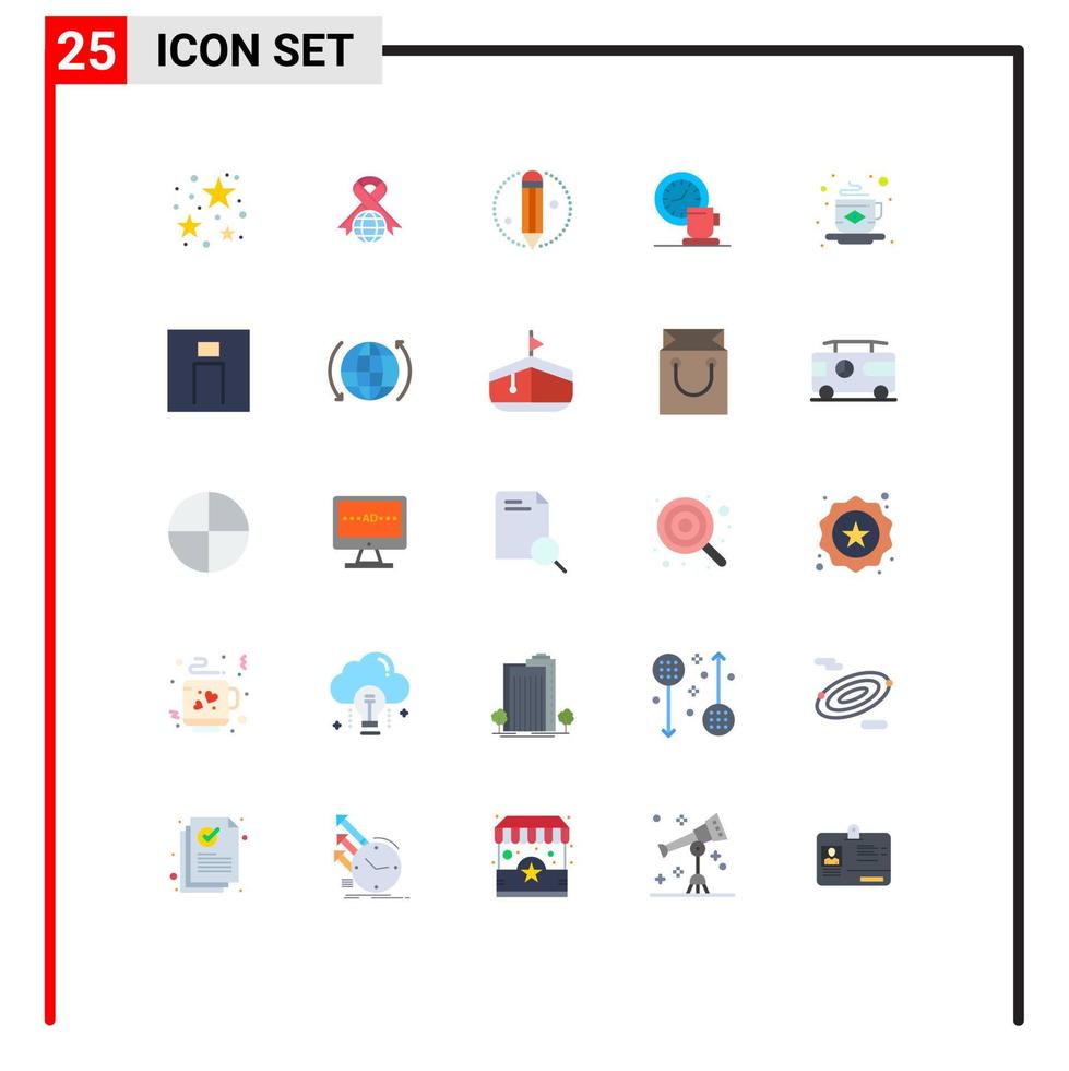 Mobile Interface Flat Color Set of 25 Pictograms of coffee event creative time break Editable Vector Design Elements