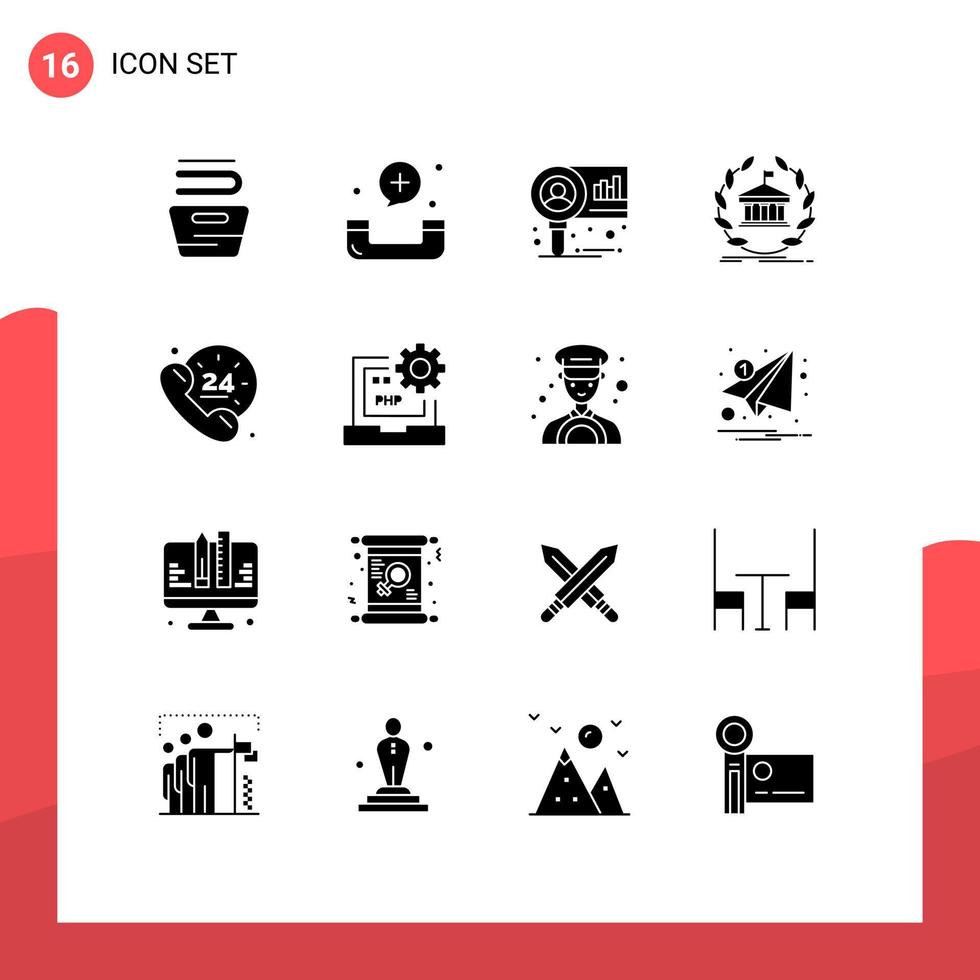 16 Universal Solid Glyph Signs Symbols of building online form banking research Editable Vector Design Elements