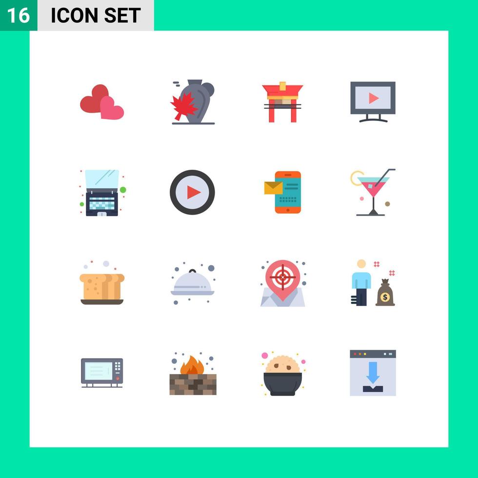 Universal Icon Symbols Group of 16 Modern Flat Colors of computer video maple screen chinese Editable Pack of Creative Vector Design Elements