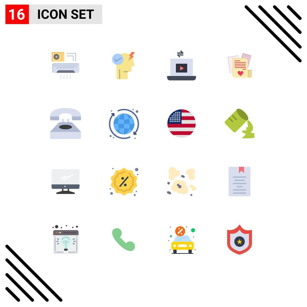 conjunto de 16 iconos de interfaz de usuario modernos símbolos signos para comunicación boda portátil corazón archivo paquete editable de elementos de diseño de vectores creativos