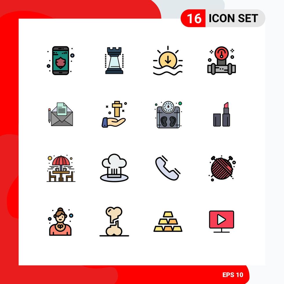 Stock Vector Icon Pack of 16 Line Signs and Symbols for letter message sunset mail tools Editable Creative Vector Design Elements