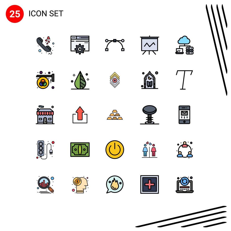 Editable Vector Line Pack of 25 Simple Filled line Flat Colors of advertisement network anchor cloud graph Editable Vector Design Elements
