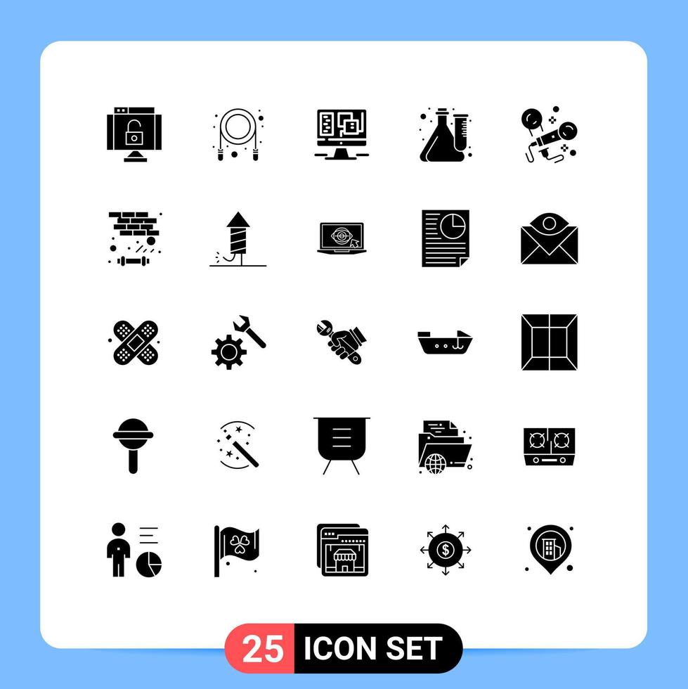 Set of 25 Commercial Solid Glyphs pack for microphone laboratory design lab culture Editable Vector Design Elements