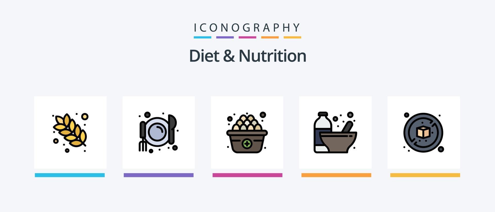 Diet And Nutrition Line Filled 5 Icon Pack Including . diet. nutrition supplement. cafe. health. Creative Icons Design vector