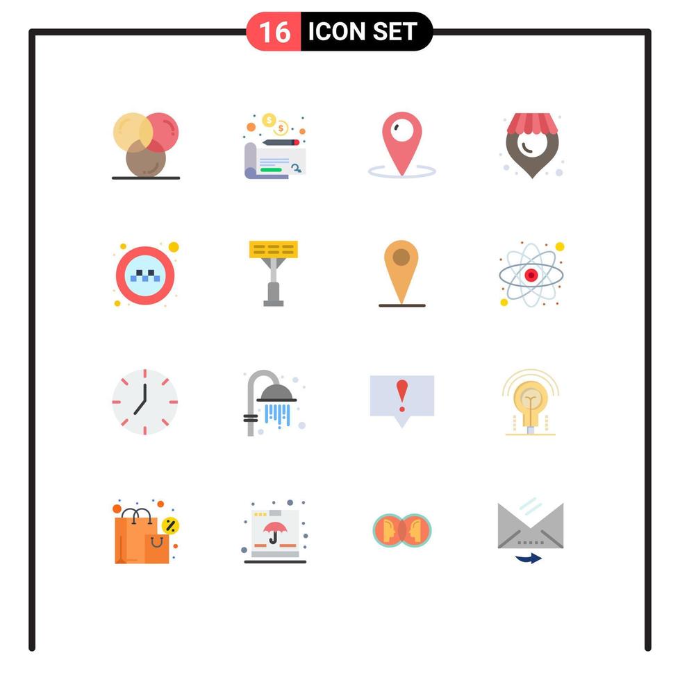 Mobile Interface Flat Color Set of 16 Pictograms of service supermarket location shop service Editable Pack of Creative Vector Design Elements
