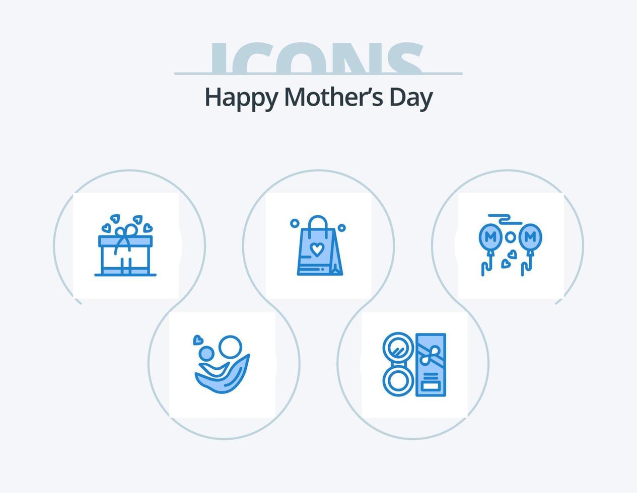 Happy Mothers Day Blue Icon Pack 5 Icon Design. mom. love. make. bag. mom vector